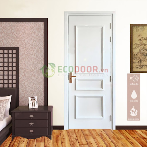 Cửa gỗ nhựa composite màu trắng thích hợp làm cửa phòng khách, phòng ngủ