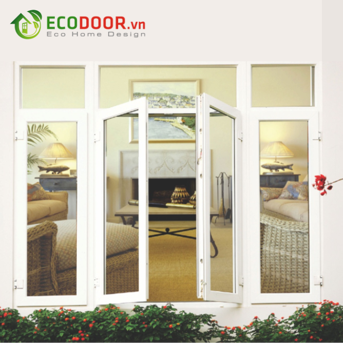 Ecodoor - cửa đi 2 cánh mở quay, 2 cánh cố định