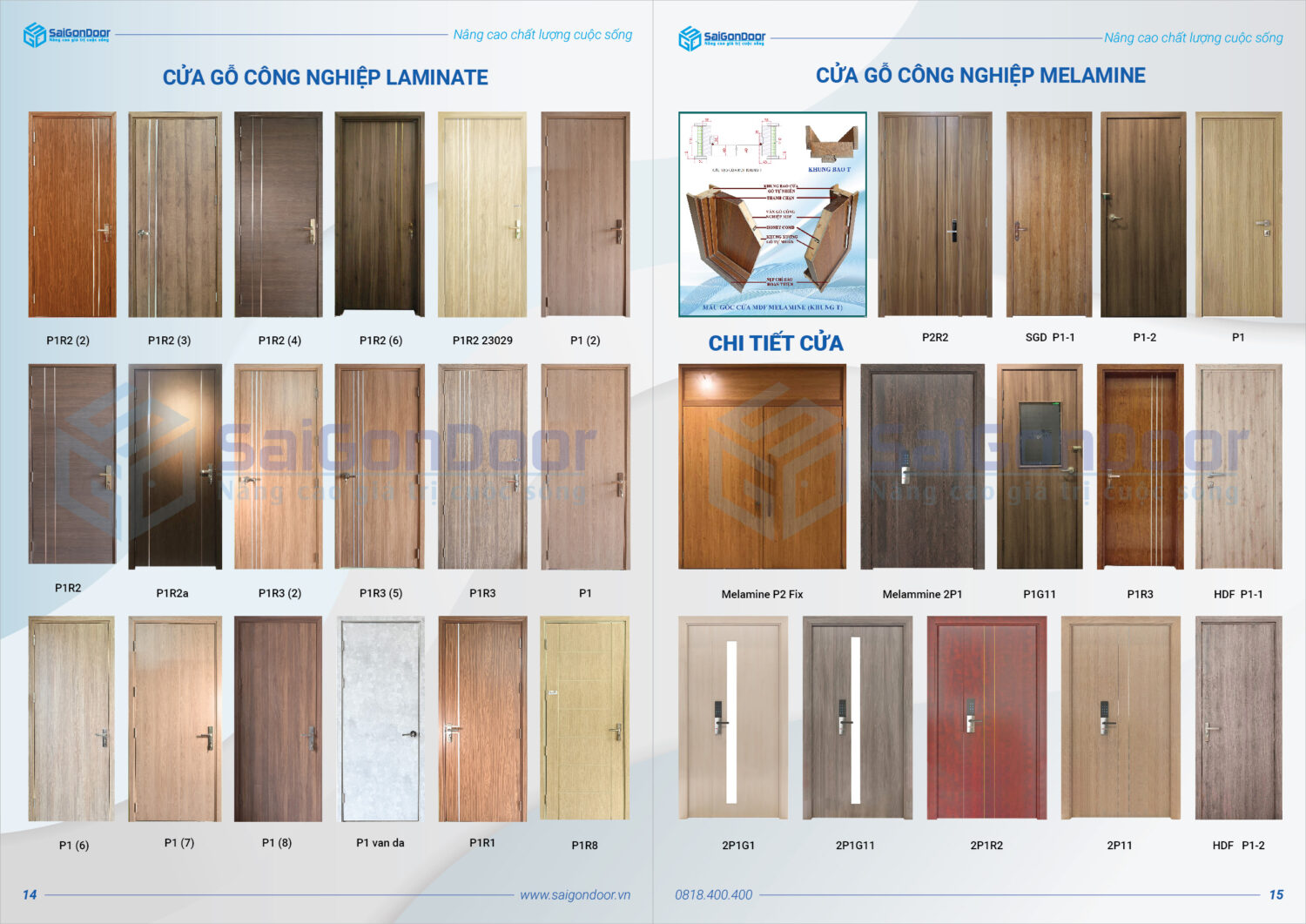 Catalogue cửa gỗ công nghiệp, catalog cửa gỗ HDF, catalog cửa gỗ MDF, cửa gỗ melamine