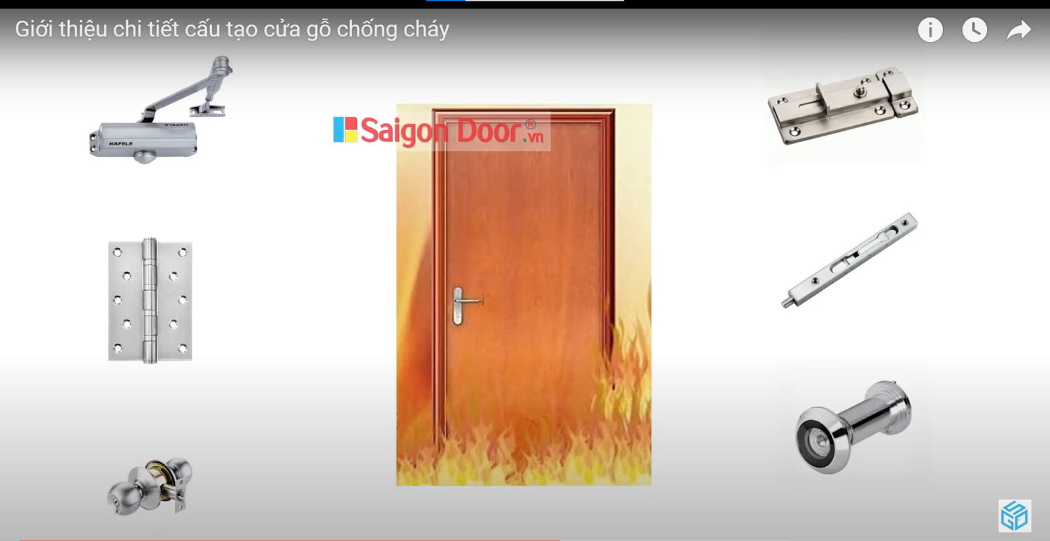 Cấu tạo cửa chống cháy gỗ gồm nhiều phụ kiện tùy vào nhu cầu khách hàng