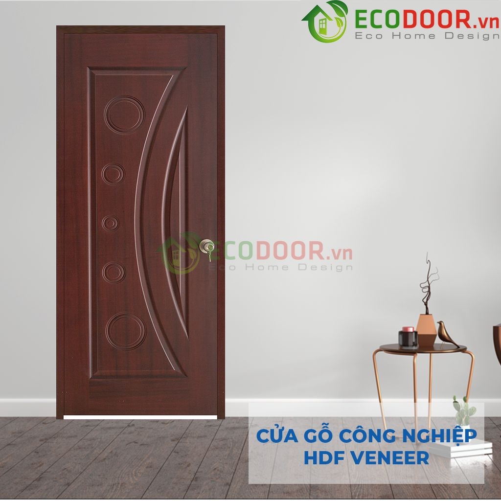 Cửa gỗ công nghiệp HDF Veneer trang trí họa tiết hình tròn