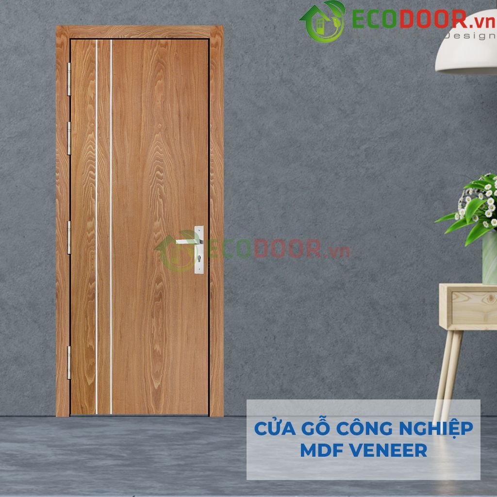 Cửa gỗ công nghiệp MDF Veneer P1R2 sợi chỉ inox 