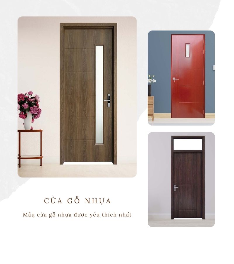 Mẫu cửa gỗ nhựa 1 cánh có fix ô kính