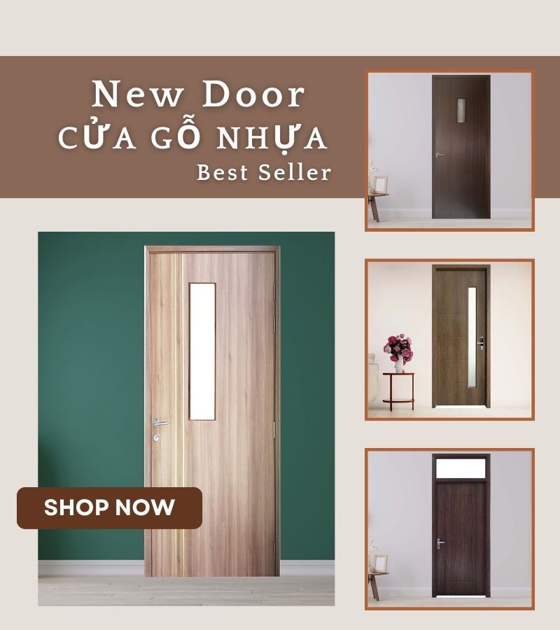 Mẫu cửa gỗ nhựa 1 cánh có ô kính