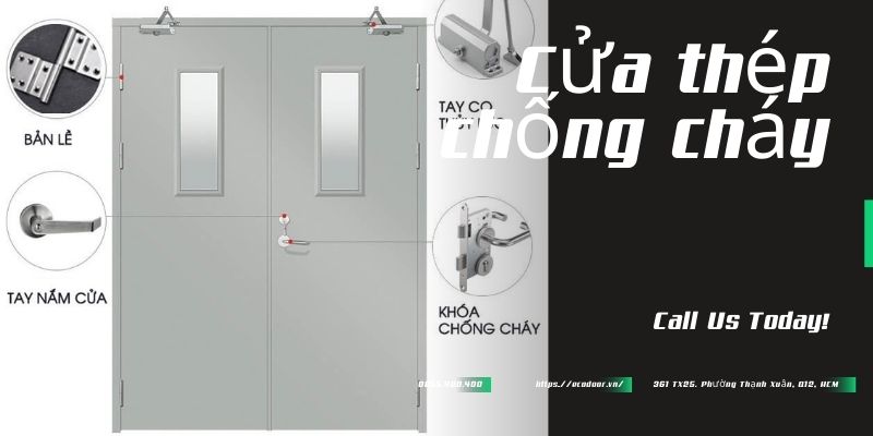 Cửa thép chống cháy và một số phụ kiện giúp đảm bảo tính năng cho cửa